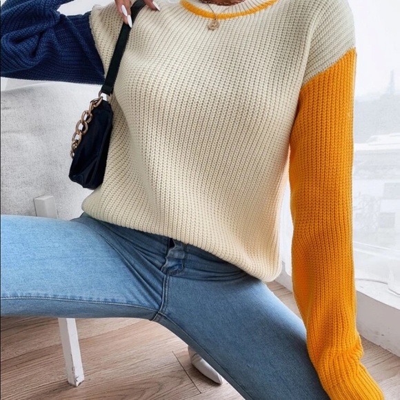 Women’s color block drop shoulder sweater - Picture 2 of 6